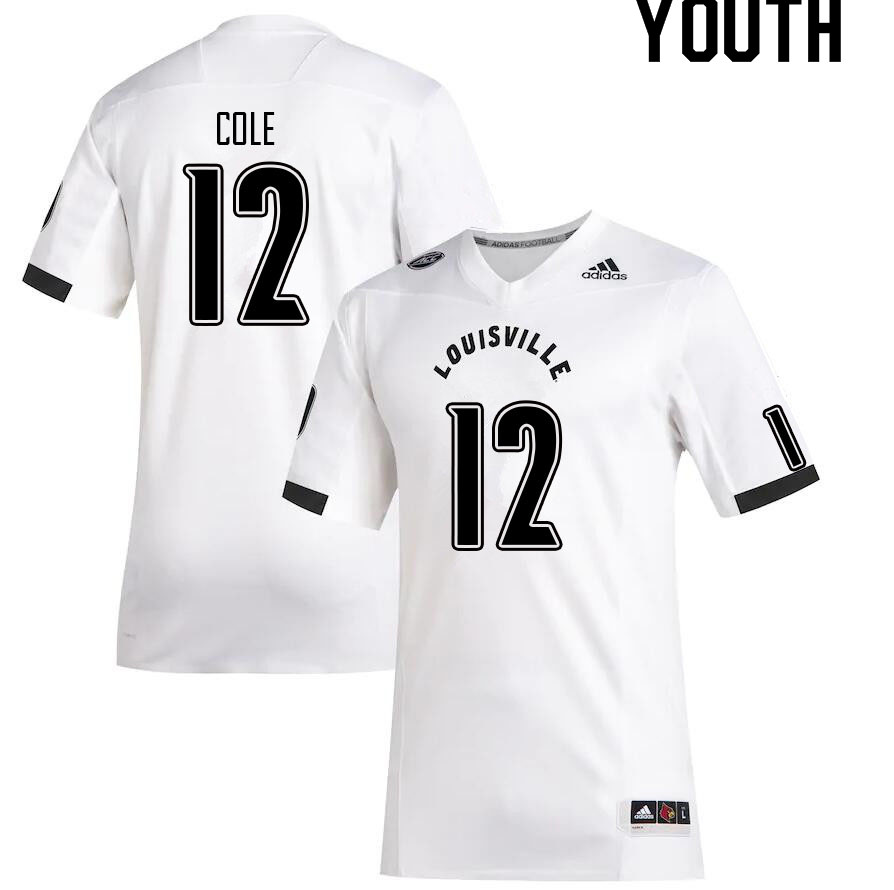 Youth #12 Qwynnterrio Cole Louisville Cardinals College Football Jerseys Sale-White - Click Image to Close